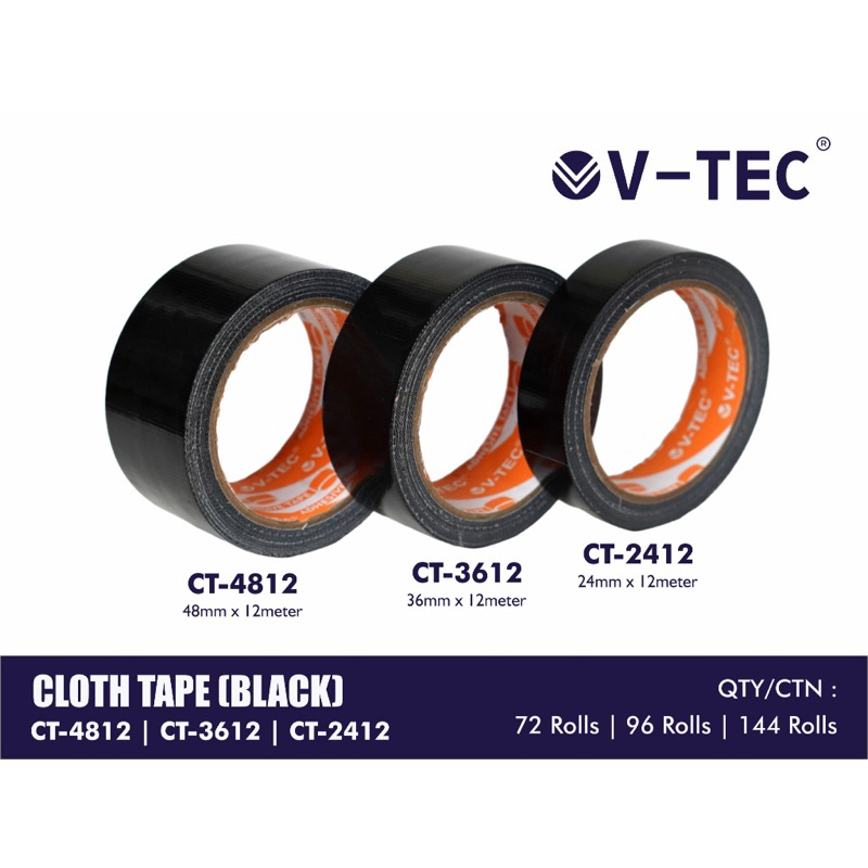 

V tec Lakban Kain Hitam / Cloth Tape 1 1,5 2 Inch x 12 Meter