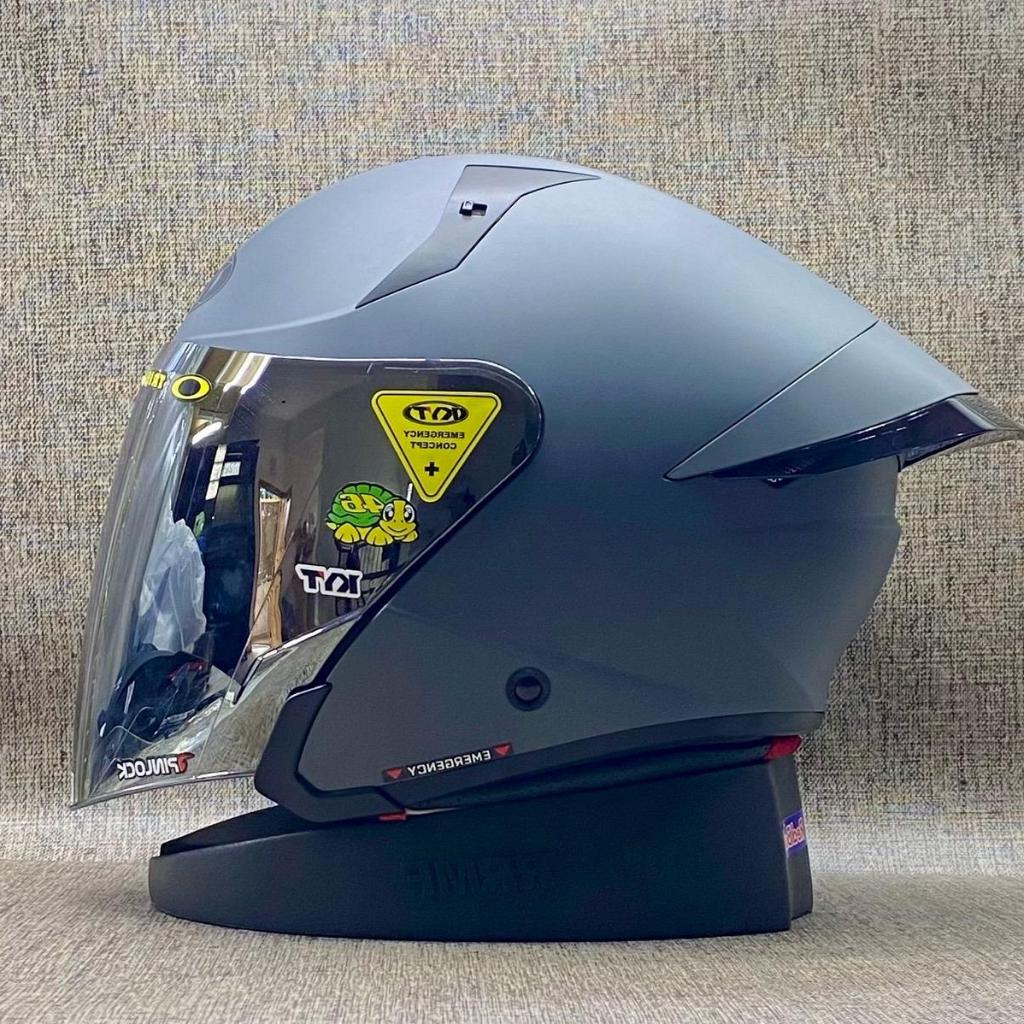 KYT TTR JET SOLID GREY DOFF PAKET GANTENG - HELM HALF FACE KYT ORIGINAL DOUBLE VISOR COWOK CEWEK TER
