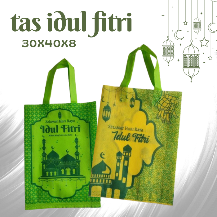 

Tas idul fitri print 2 sisi ukr 38 x 45 isi lusinan tas lebaran hammpers goodiebag hadiah thr