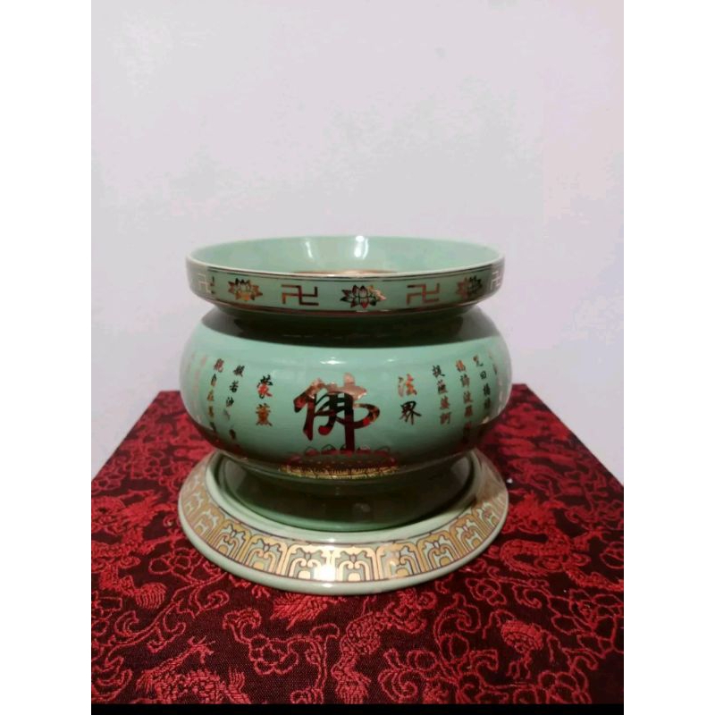 hiolo / hiolo / tempat dupa - keramik - hijau - fo - 6inch