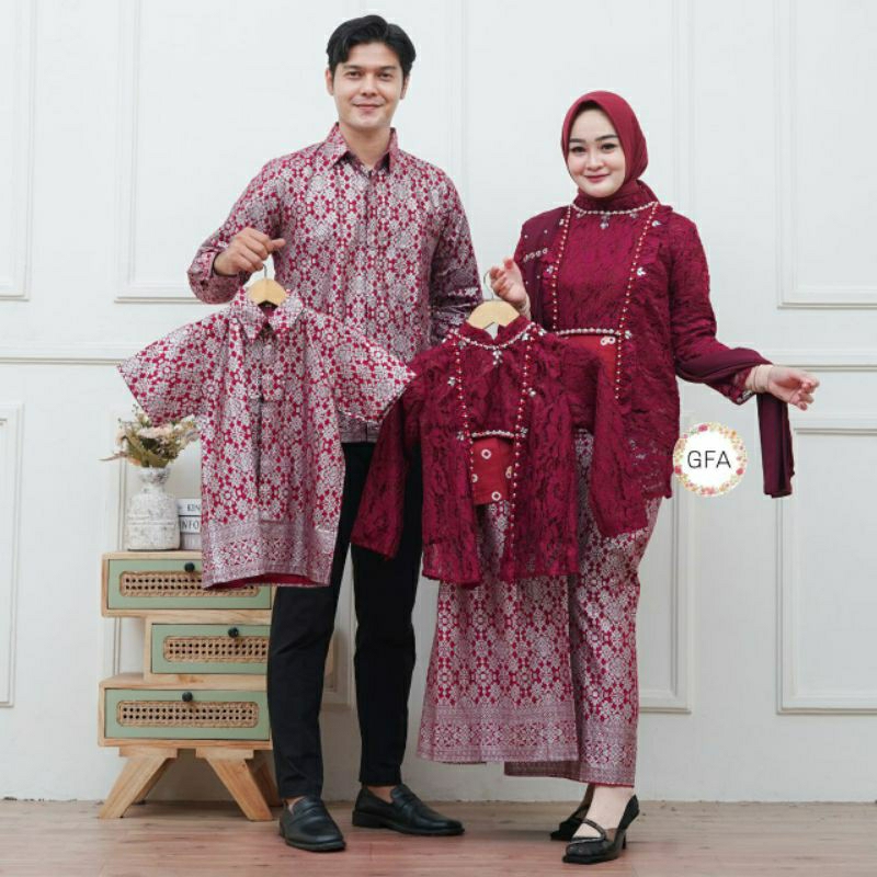 COUPLE KELUARGA BROKAT KEBAYA KEMEJA,SARIMBIT KEBAYA LAKSMI FAMILY