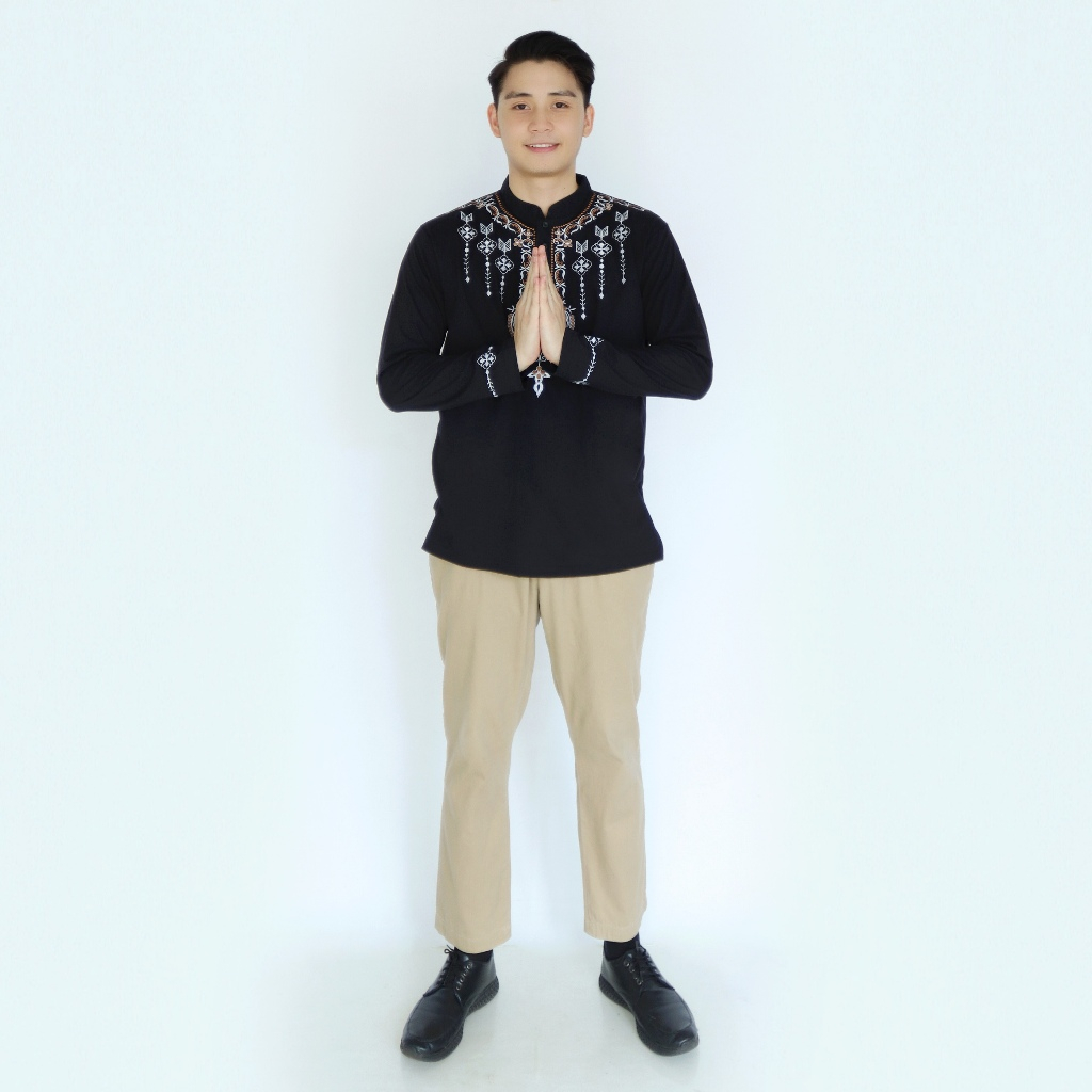 Kaospolos - Baju Kaos Muslim Pria Kerah Shanghai Lengan Panjang - Atasan Katun Koko Dewasa