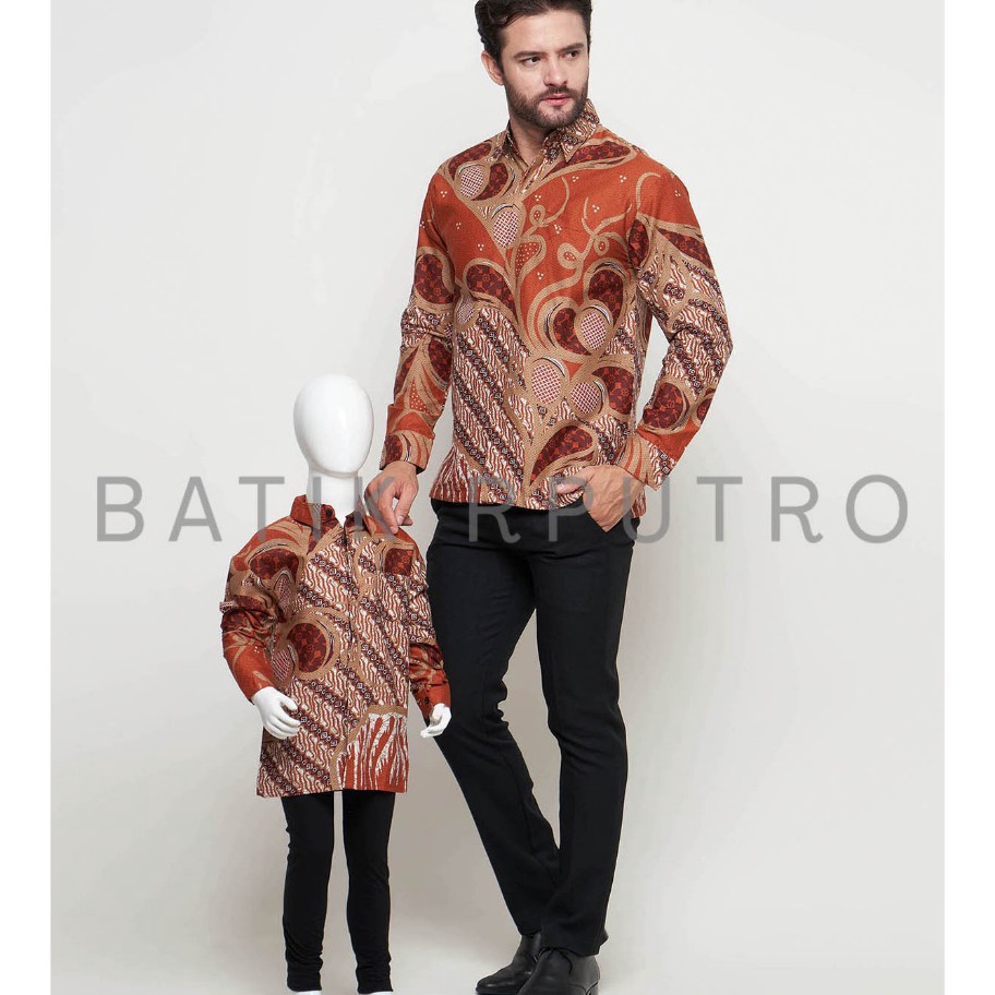 Kemeja Batik Couple Ayah Anak Teracota Batik Pria Teracota Batik Pria Orange