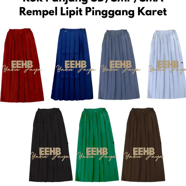 Seragam Sekolah Rok Panjang Sekolah SD MI SMP SMA Premium Merah Biru Abu Coklat Putih Hitam Hijau