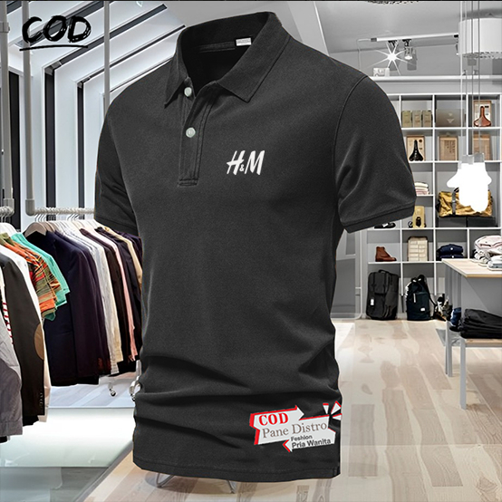 KAOS POLO TSHIRT BAJU KERAH H.M /Text Putih PRIA WANITA UNISEX POLOS