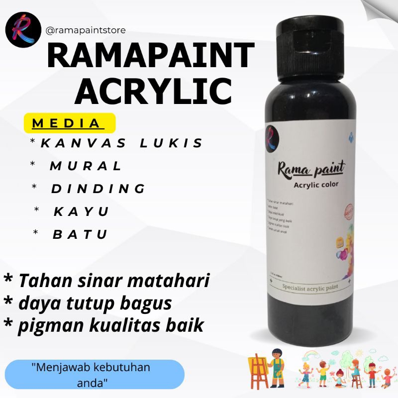 

Cat acrylic hitam / Cat Akrilik / Lukis / Kanvas / Mural ramapaint Acrylic Paint Colour 100ml