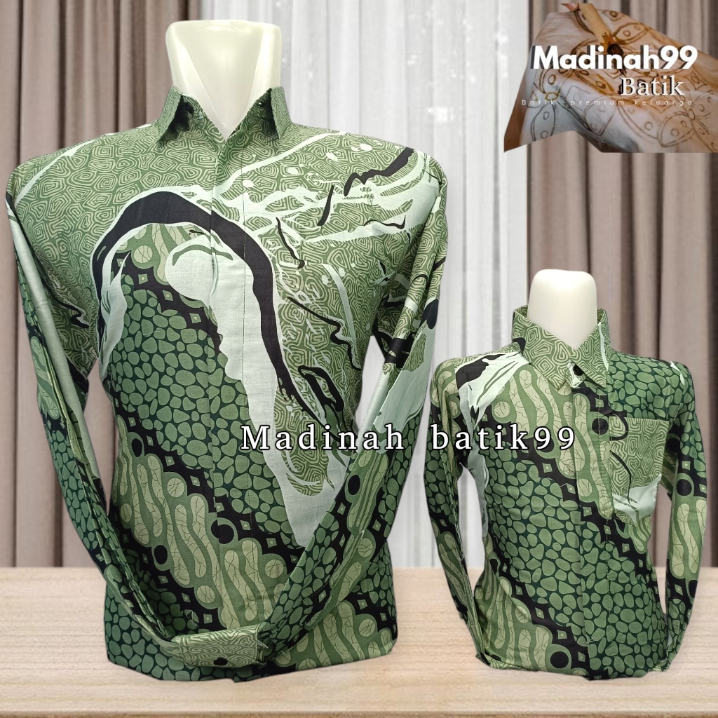 hijau sage batik couple ayah dan anak / kemeja batik pasangan ayah dan anak warna hijau sage
