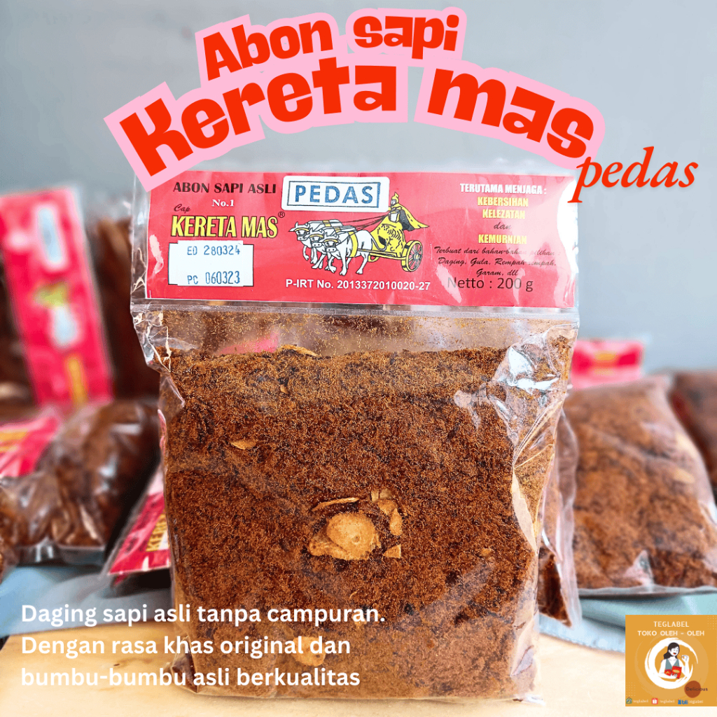 

Abon Sapi Asli Pedas 200 gram Cap Kereta Mas Solo Premium