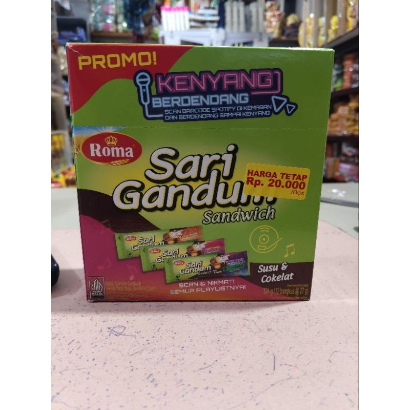 

Roma sari gandum sandwich 1 pak isi 12 bks @27gr