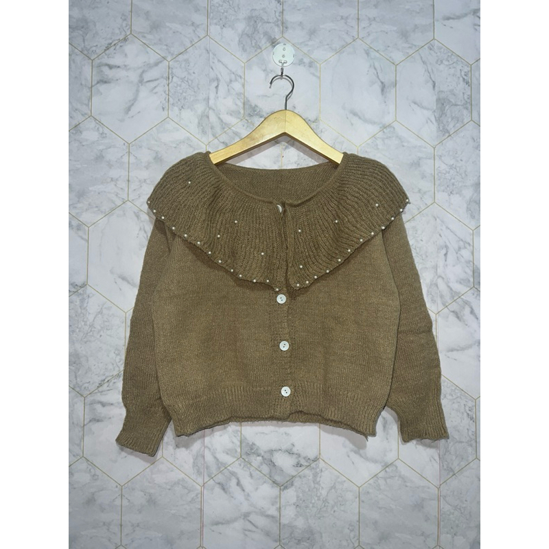 Rajut ruffle cardigan coklat