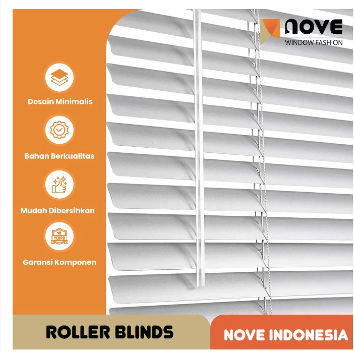 Nove Alumunium Blinds Stick + Cord - DELUXE SLAT - Tirai Gulung Alumunium - Tirai Minimalis Jendela