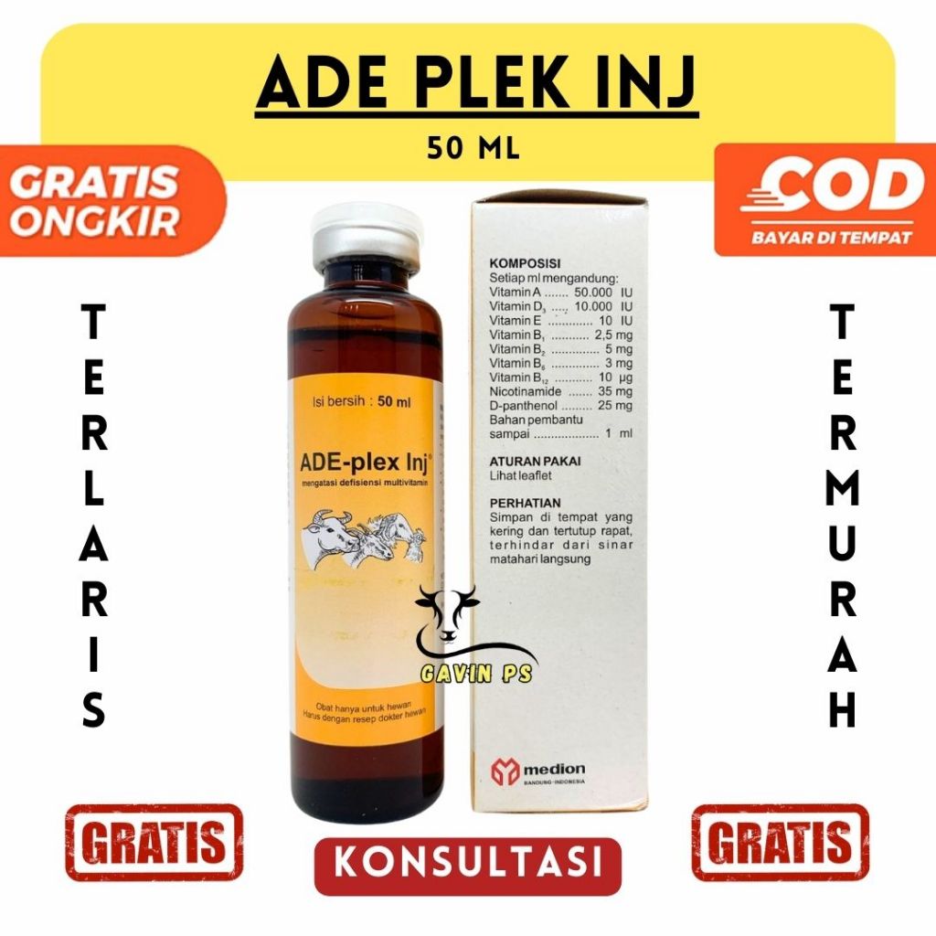 ADE PLEX INJ 50 ML - Multivitamin Hewan Vitamin ADE dan B Complex Lengkap Sapi Kambing Domba Ayam Ba