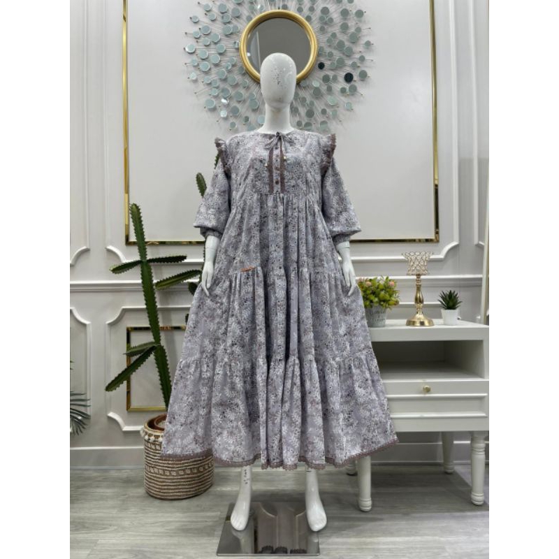 MIDI dress Salvina ys katun bordir renda ukuran jumbo 4L