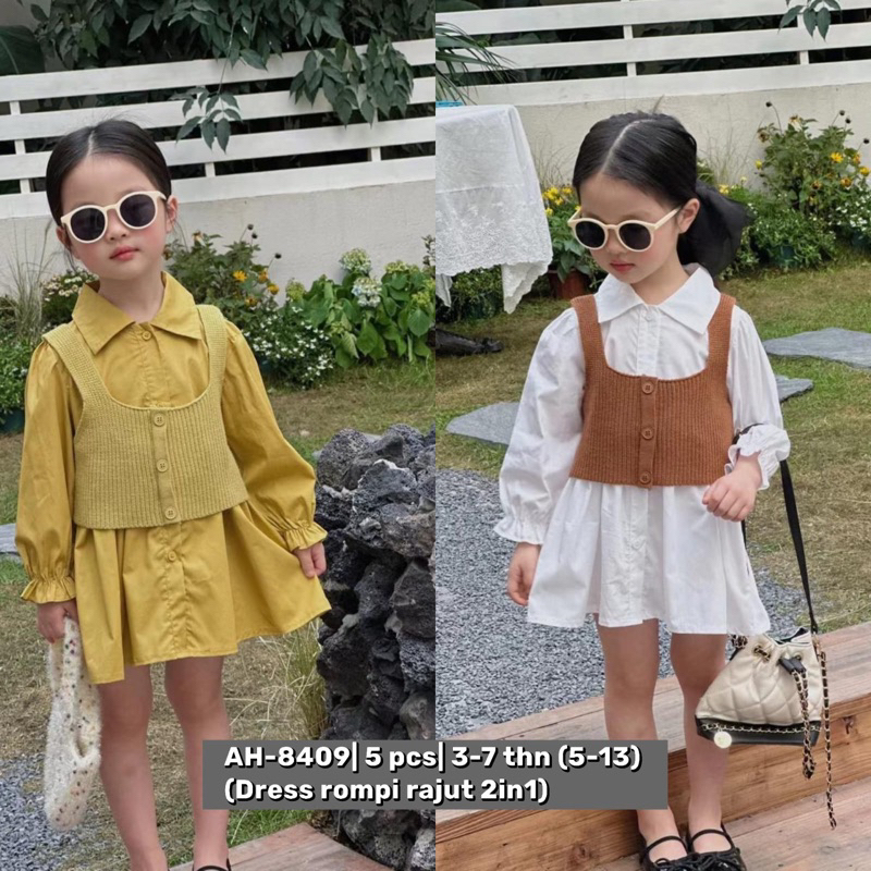Dress rompi rajut polos/ setelan dress anak