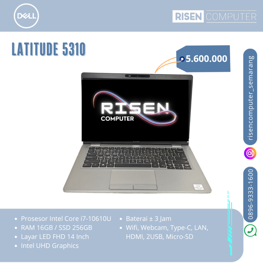Second LAPTOP DELL LATITUDE 5310 SERIES i7 10610U RAM 16GB SSD 256GB Notebook 14inch Seken Bekas
