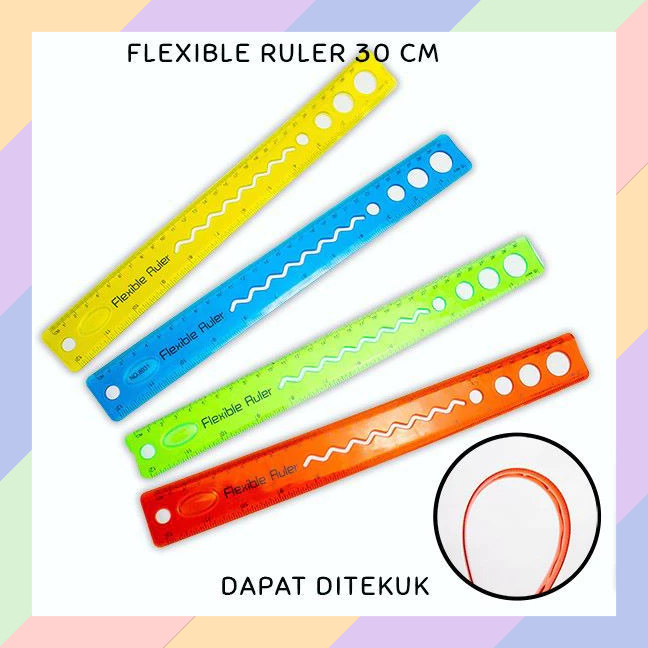 

BG49 Penggaris LENTUR FLEKSIBEL Unik Panjang Pendek 30 CM 20 CM Warna Sekolah Kantor Alat Tulis Mistar Anti Patah 45A0