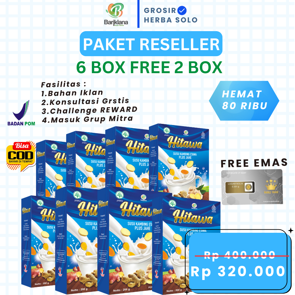 

[PAKET RESELLER] [BELI 6 GRATIS 2] [EXPIRED LAMA] Susu Kambing Plus Jahe Kunyit Temulawak HITAWA 200 gr GARANSI Produk Original