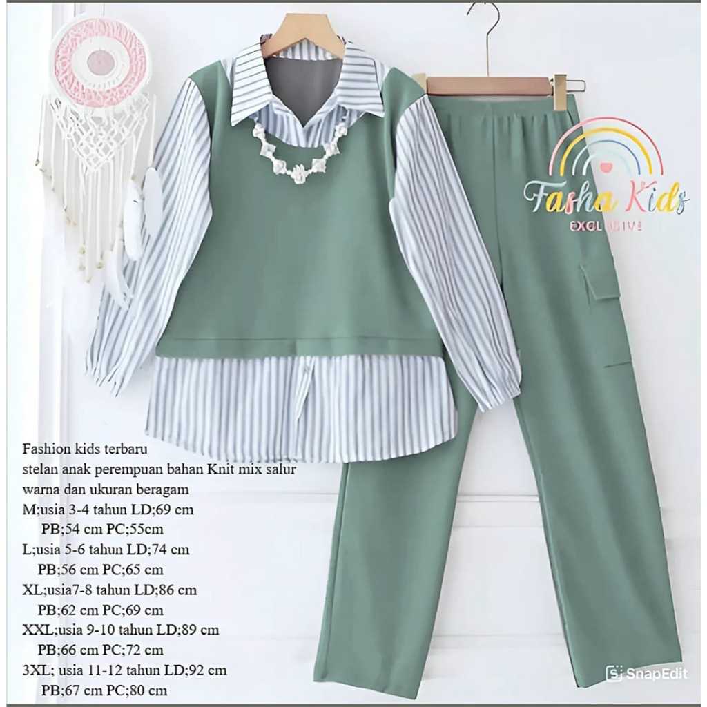 Stelan Bocah Cewe Pakeian One Set 2In1 Setcelan Rok Bju Wanita 3In1 Ramadhan Wanset Kids 5-11Thn Set