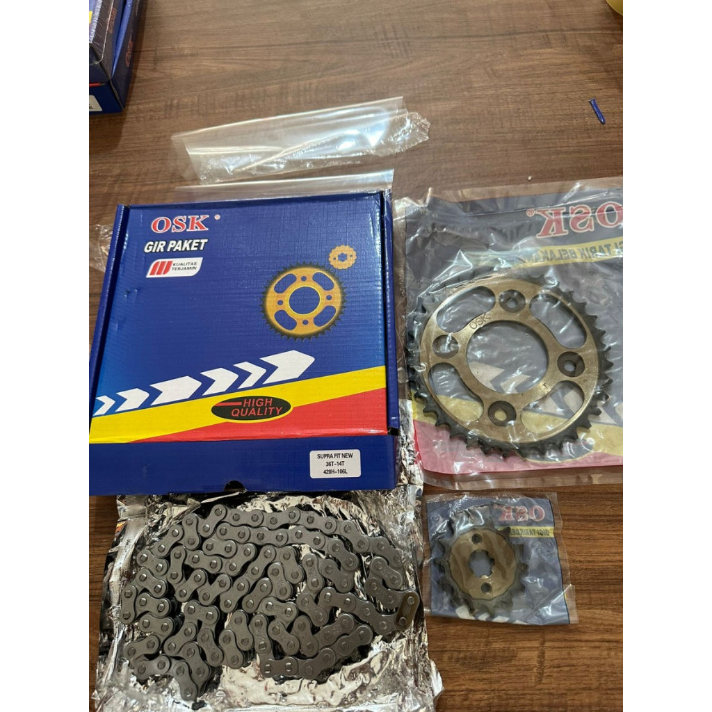 Gear Set Supra Fit New / Supra x 125 / Revo Old / Kharisma Gir Paket Rantai 36T 14T 428H 106L Motor 