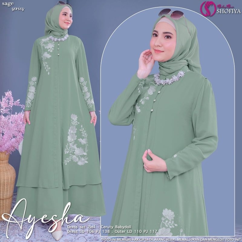 AYESHA DRESS ORIGINAL SHOFIYA  Maxy Dress Pesta Gamis Ceruty 2in1 Kekinian Best Seller Premium