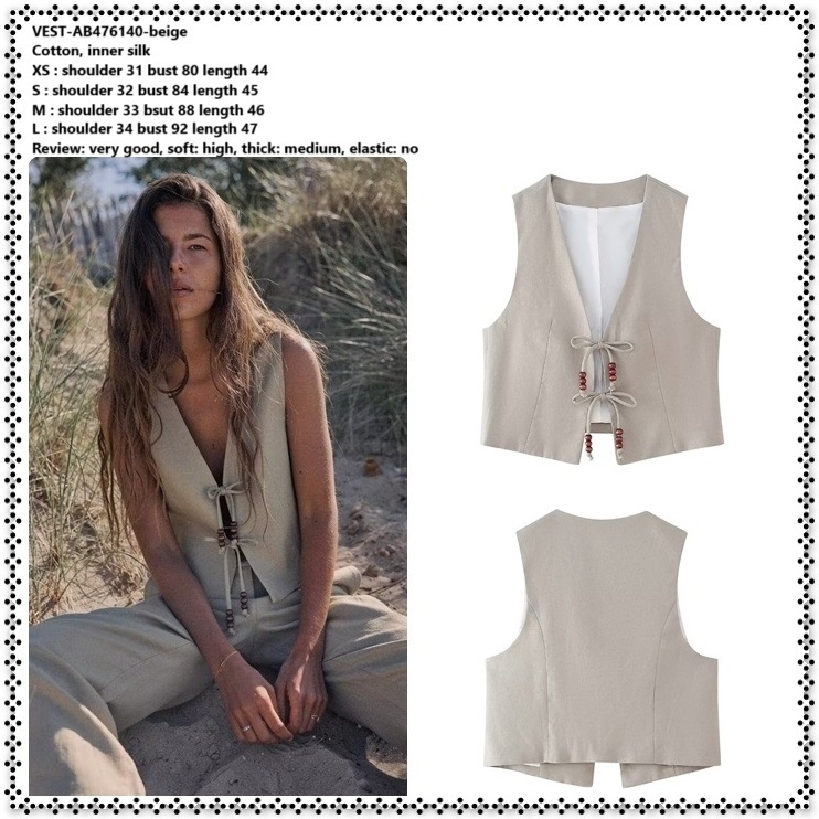 AB476140 Outer Rompi Vest Cardigan Tanpa Lengan Bolero Wanita Korea Import Beige Cream Semi Formal