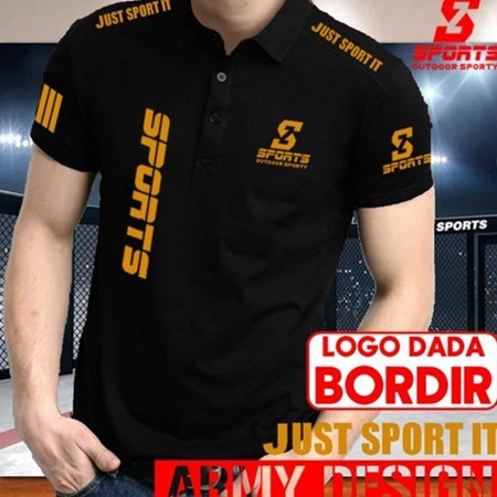 POLO BORDIR SPORT DADA LESS BAHU GOLD/ Kaos Kerah Distro Baju Pria Laki Laki wanita Dewasa /CF