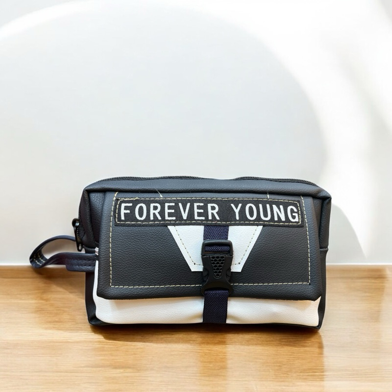 Forever Young Tas Selempang Kulit Sintetis Hitam Putih Handbag Pria Tahan Air