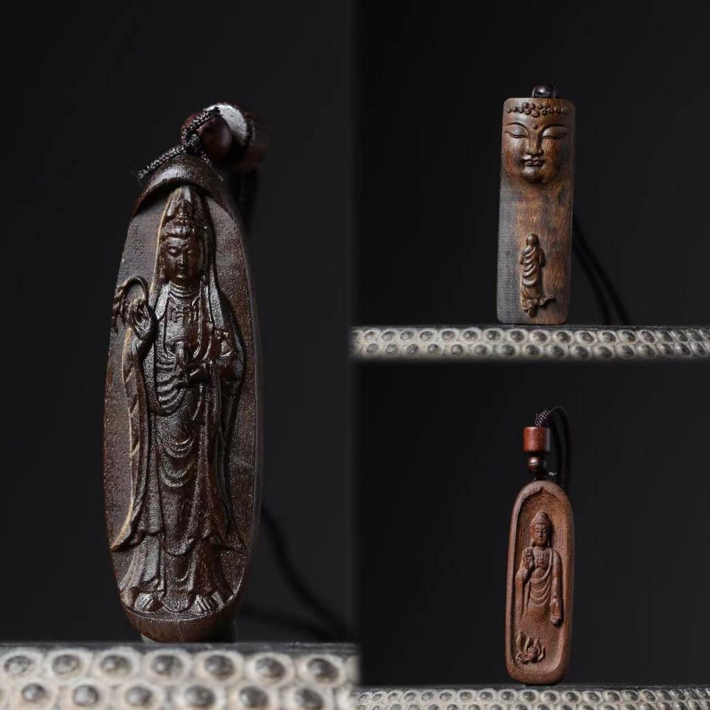 Kalung / Gantungan Kayu Ukir Buddha & Guan Yin / Liontin Kayu Dewi Welas Asih & Tathagata / Gantunga