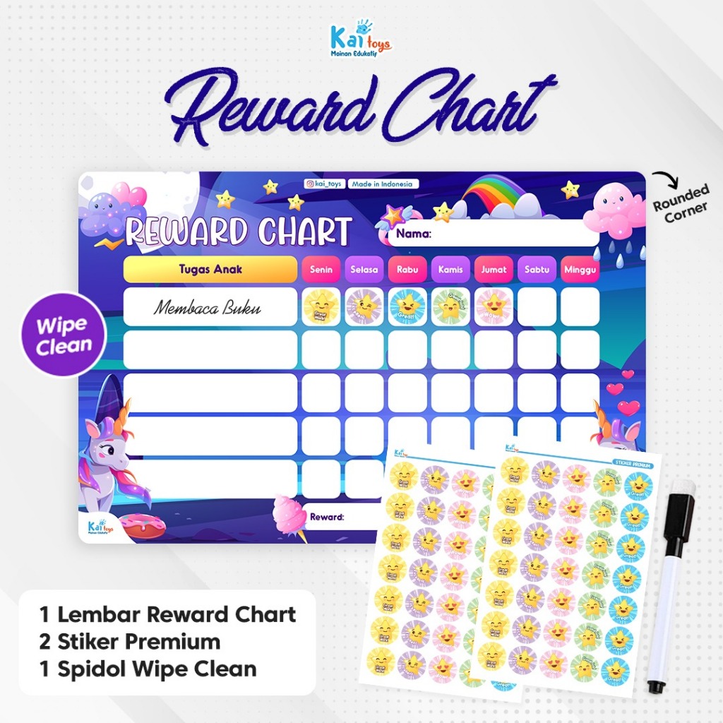 

Reward Chart Anak + Bonus Spidol Wipe Clean dan 2 Stiker Premium / Responsibility Chart Reusable