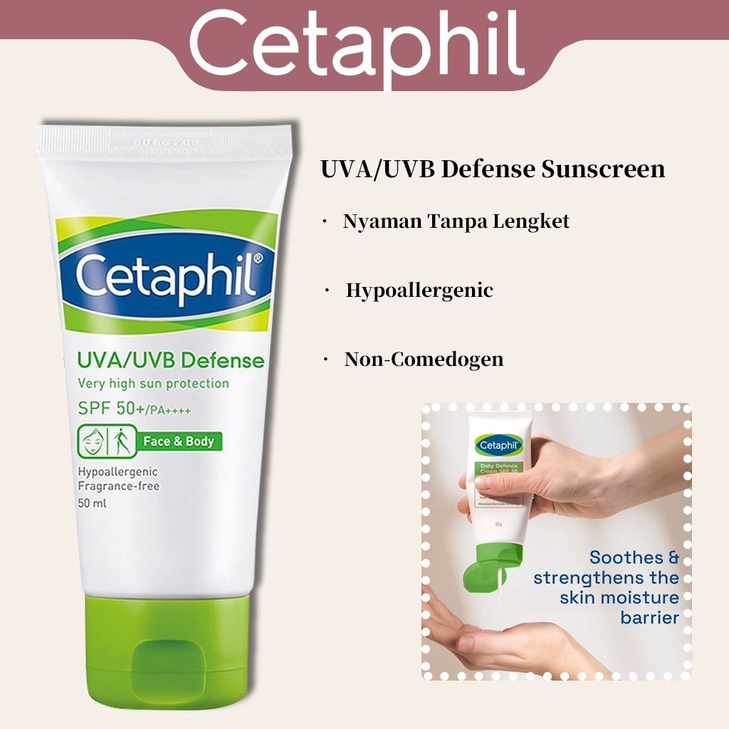 Cetaphil Uva/Uvb Defense Sunscreen Spf50+ Pa++++ 50ML Sunblock Untuk Perawatan Wajah
