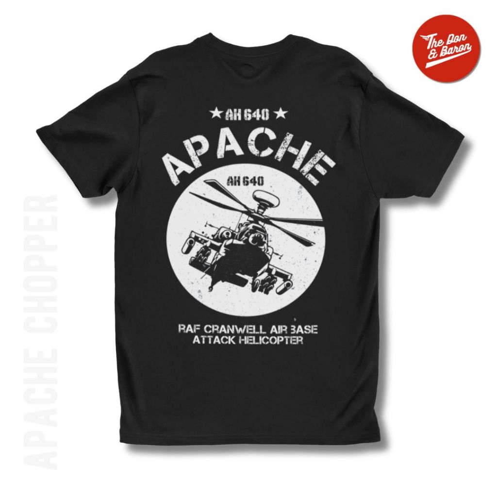 Kaos Vintage Retro Apache Helicopter Military Attack Chopper Black