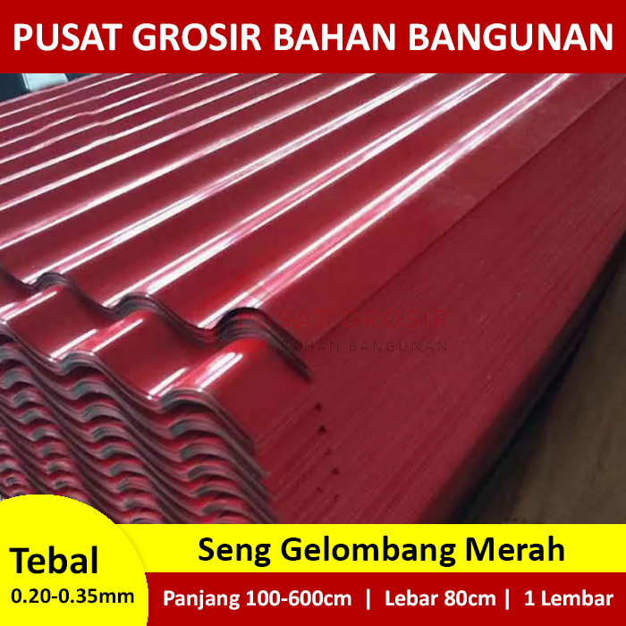 Atap Seng Gelombang Merah Maroon Lebar 80cm Tebal 0.20 / 0.25 / 0.30 / 0.35mm