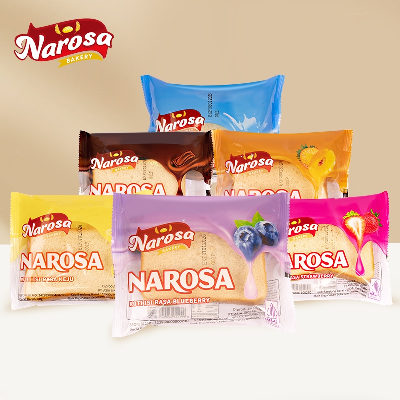 

Narosa Halal Roti 60g Nanas Cokelat Keju Strawberry Vanilla Blueberry Lembut Roti Isi