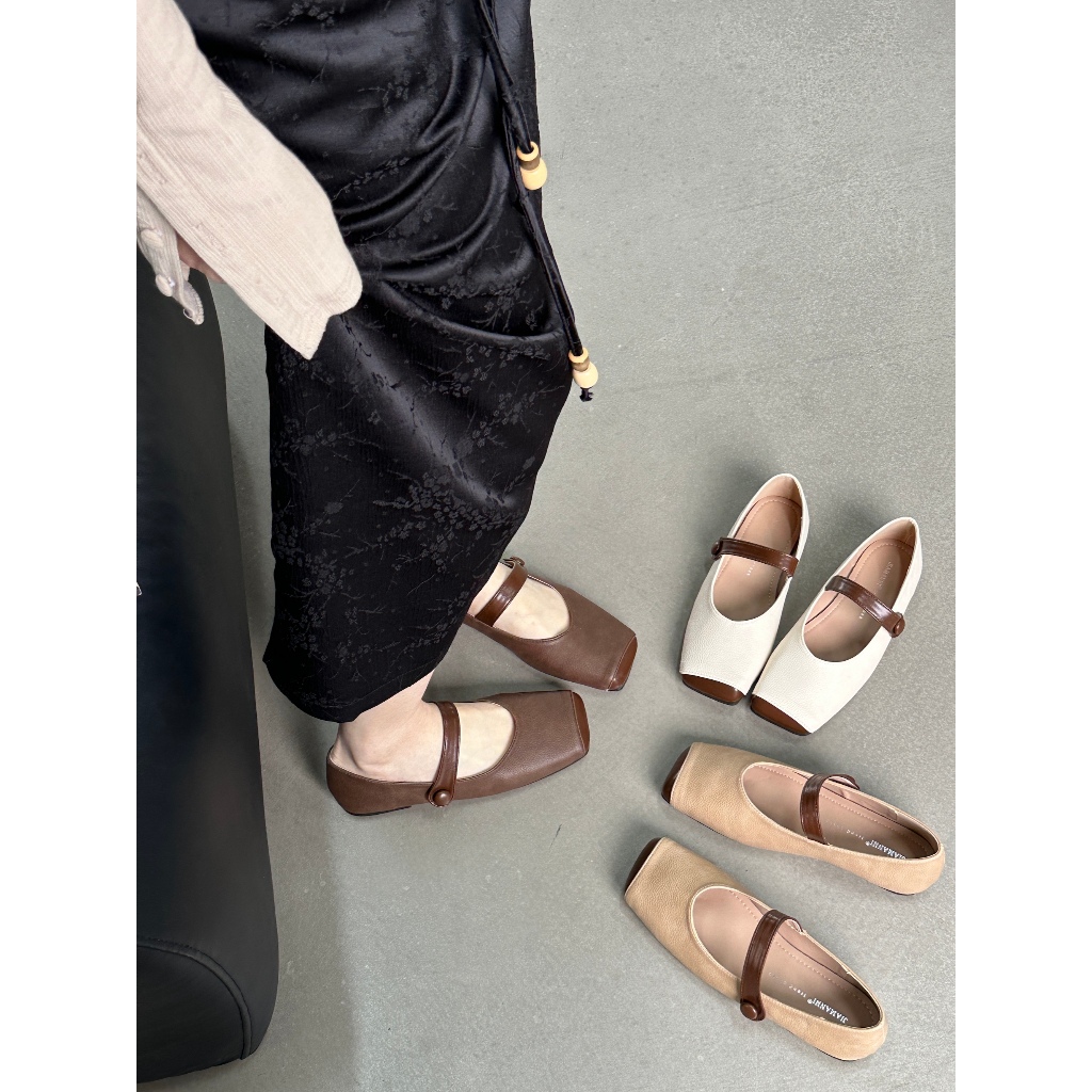Jiamanni Flat Shoes Wanita Kekinian Korean Style dengan Tali Tengah 9166-2