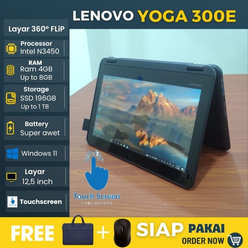 Lenovo Thinkpad Yoga Intel Ram 4GB SSD 196GB Flip 360° windows 10 / 11- siap pakai