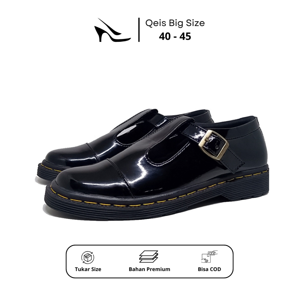 BIG SIZE - Sepatu Docmart Wanita Hitam Ukuran Jumbo 40 41 42 43 44 45 / Loafer Hitam Korean Style