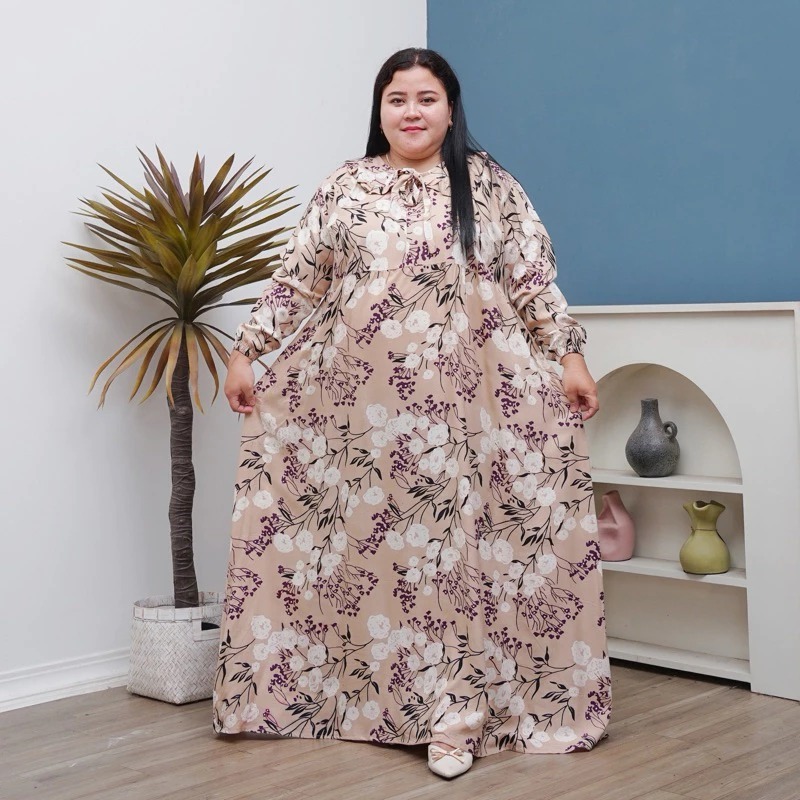 MIDI DRESS SUPER JUMBO LD 140 BAHAN RAYON PREMIUM GAMIS WANITA PANJANG ADEM MOTIF BUNGA BUSUI FRIEDL