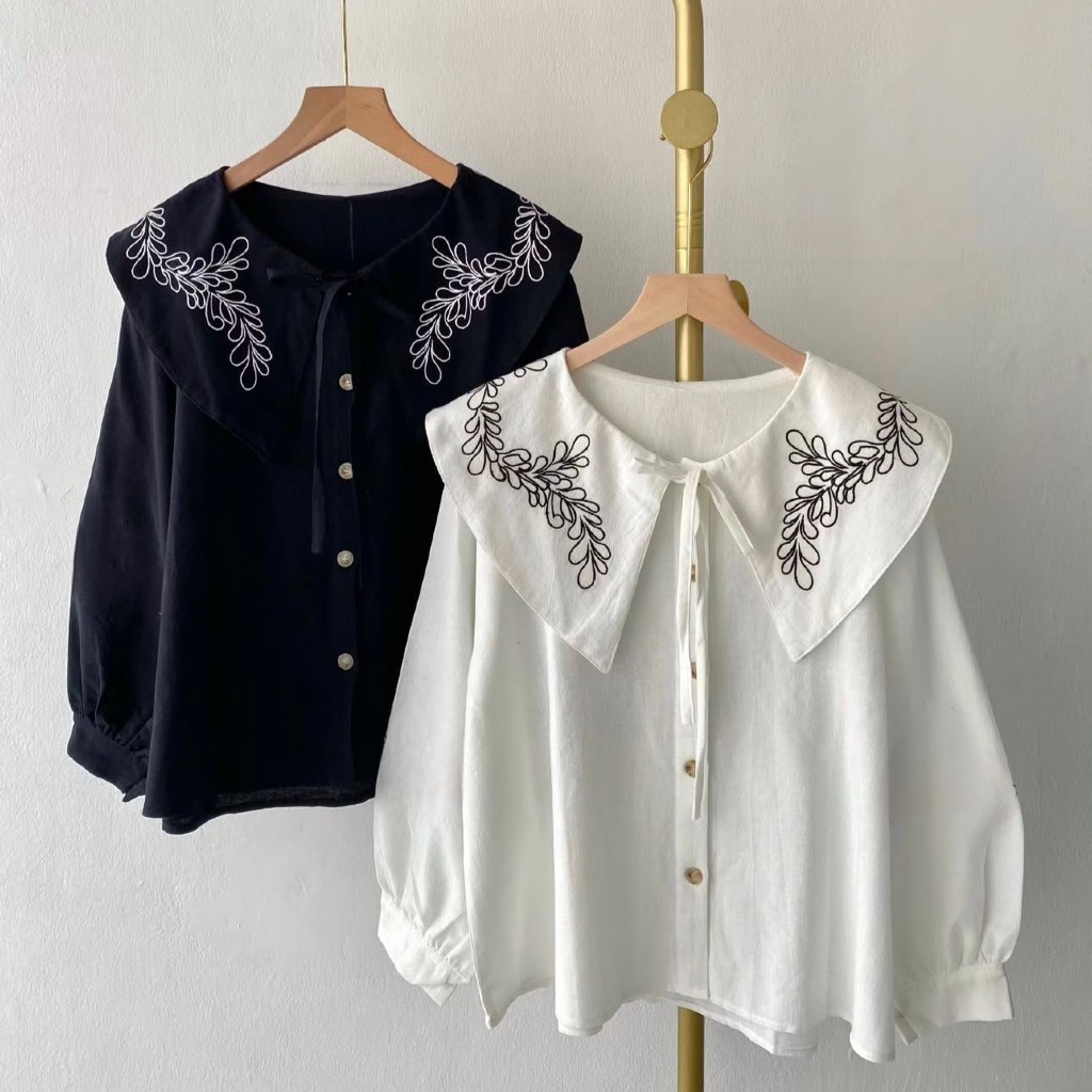 KINAYA Flower Blouse Bordir - Kemeja Bordir Bunga Jumbo Korea - Pikka Bordir Wanita Coquette