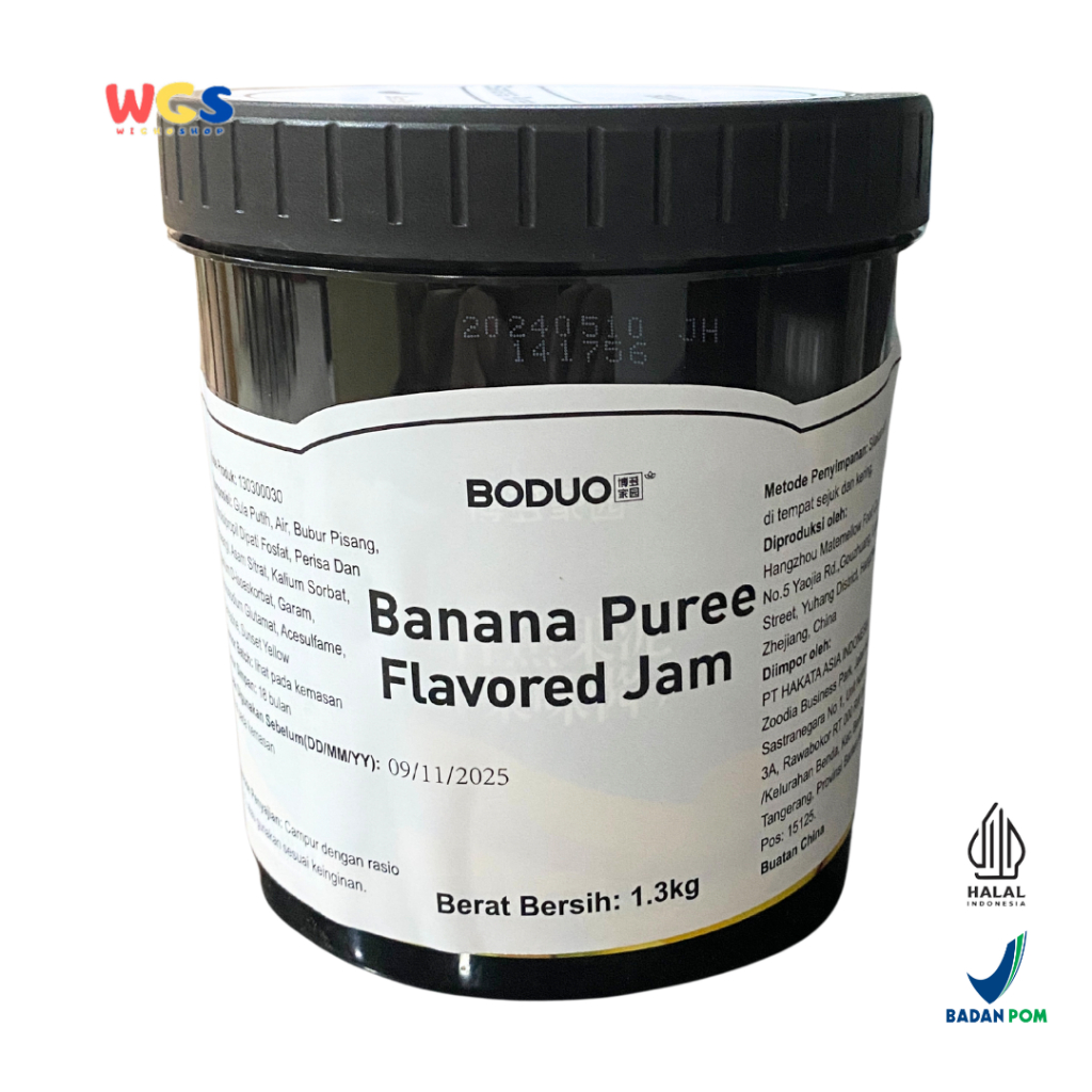 

BODUO Banana Puree Flavored Jam 1,3 kg - Halal dan BPOM untuk Minuman dan Dessert Kekinian