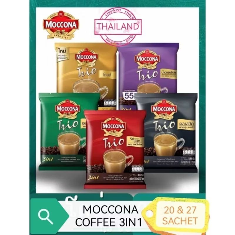 

Moccona Trio Ungu / Less Sugar , Hijau / Espresso , Merah / Rich and Creamy per sachet ORI THAILAND