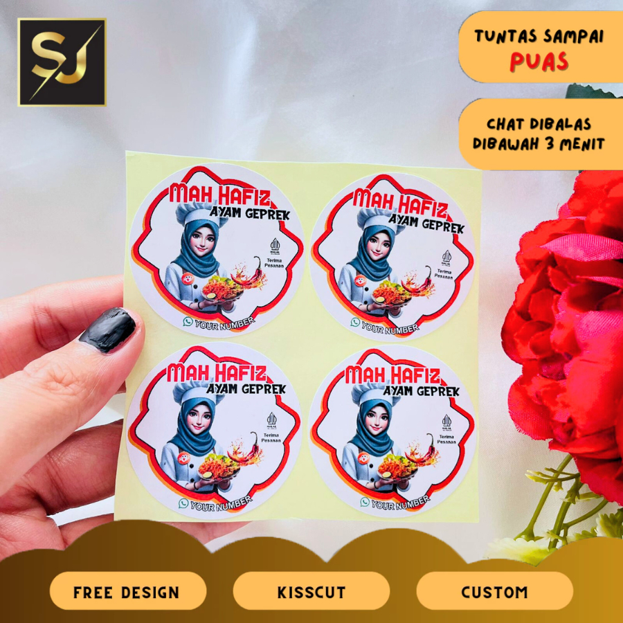 Sangjaya Stiker Makanan Bulat Label Box Catering Ayam Geprek Goreng Sticker Free Desain Uk.Kecil 2-4