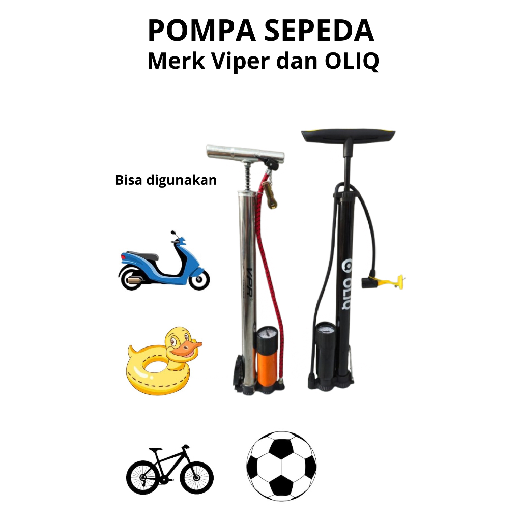 Pompa Angin Manual + Meter untuk Sepeda, Motor, Ban, dan Roda