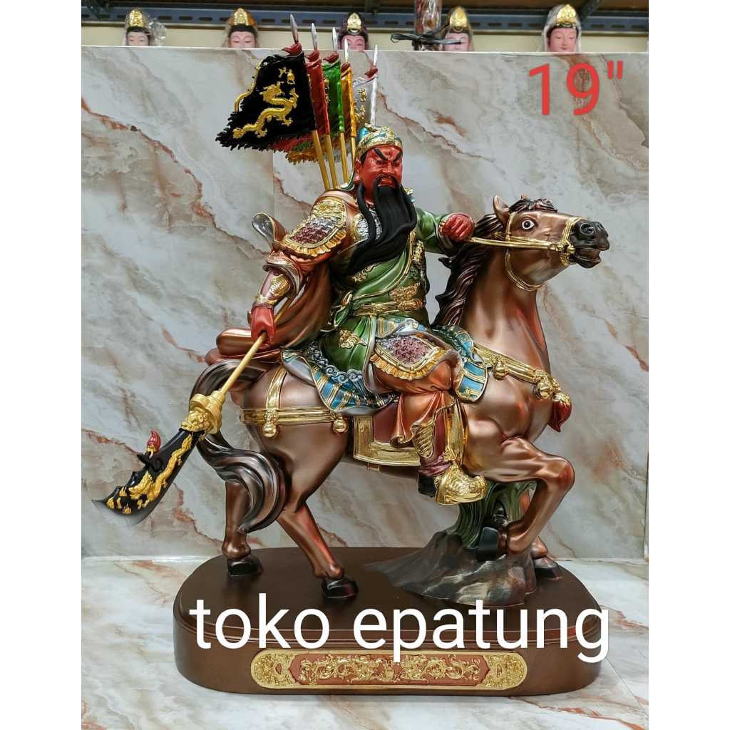 patung dewa kwan kong / kwan kung / guan yu - kuda - 19 inch - fiber- l2