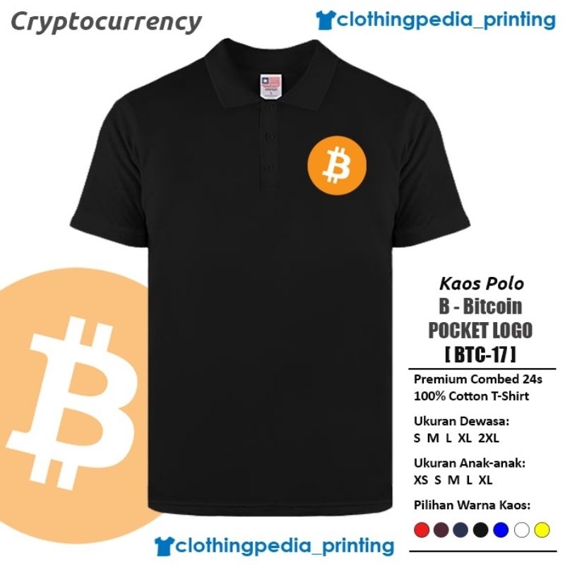 Kaos Polo Bitcoin Logo symbol BTC coin/Baju kerah Polo shirt Bitcoin Crypto