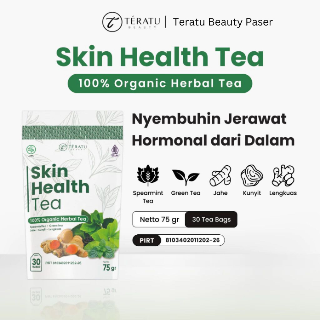 

TERATU BEAUTY Skin Health Tea - 30 Tea Bag (Teh Herbal Spearmint untuk Jerawat Hormon dan PCOS)