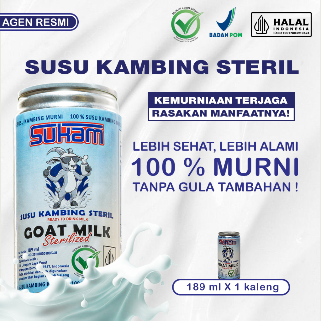 

Sukam - Susu Kambing Steril 100% Susu Murni Tanpa Gula Tambahan ( 189 ml X 1 kaleng )