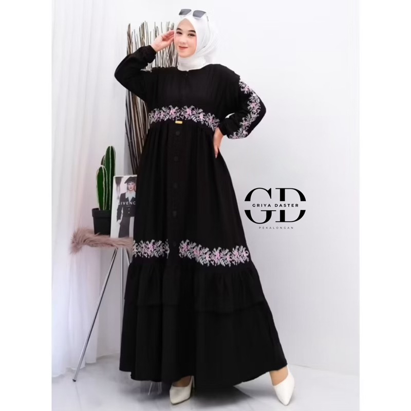 gamis bordir bunga timbul gamis putih terbaru gamis crinkle premium gamis jumbo gamis lebaran 2025