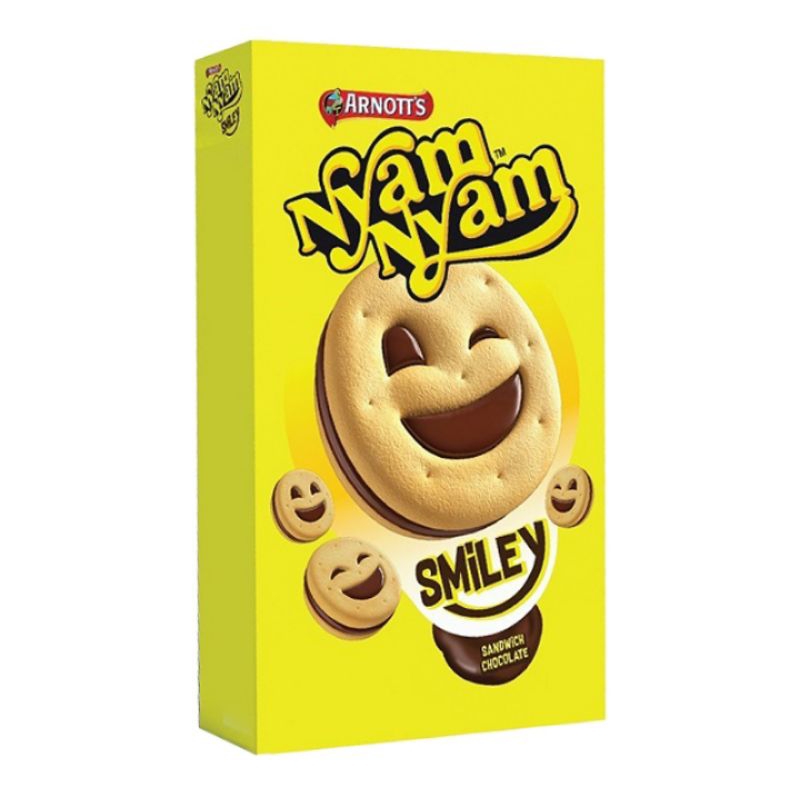 

Nyam nyam smiley biskuit sandwich cokelat 45 g