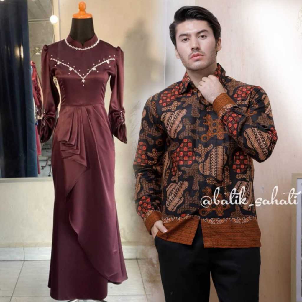 Batik Couple Lebaran Karisma Dress Slimfit Premium Gamis Couple Kondangan Dress Duyung Mermaid Satin
