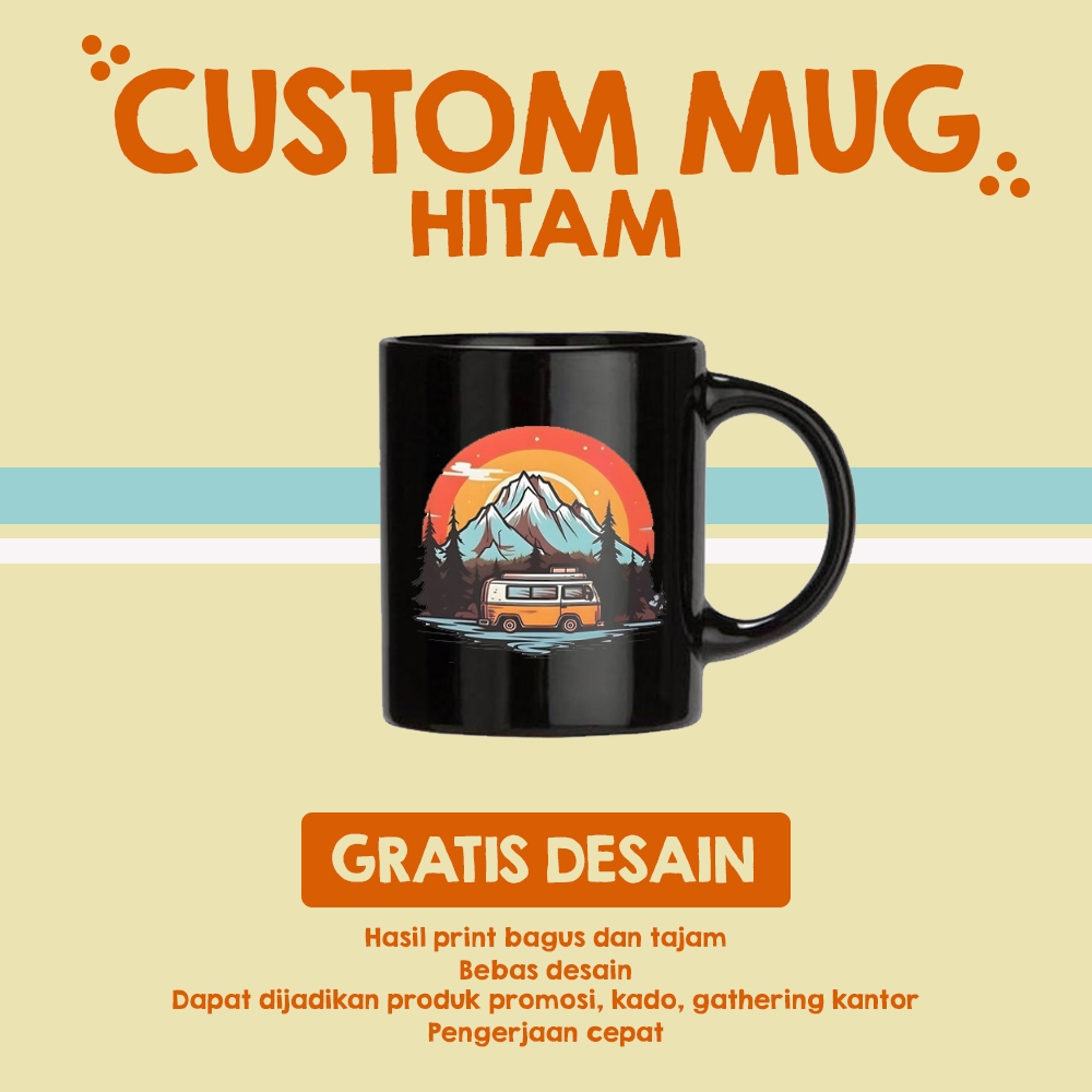MUG GELAS HITAM CUSTOM IMPORT MURAH TERBAIK